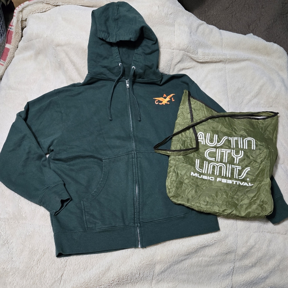 Austin City Limits Unisex Hoodie, L  BONUS keepsake packable bag